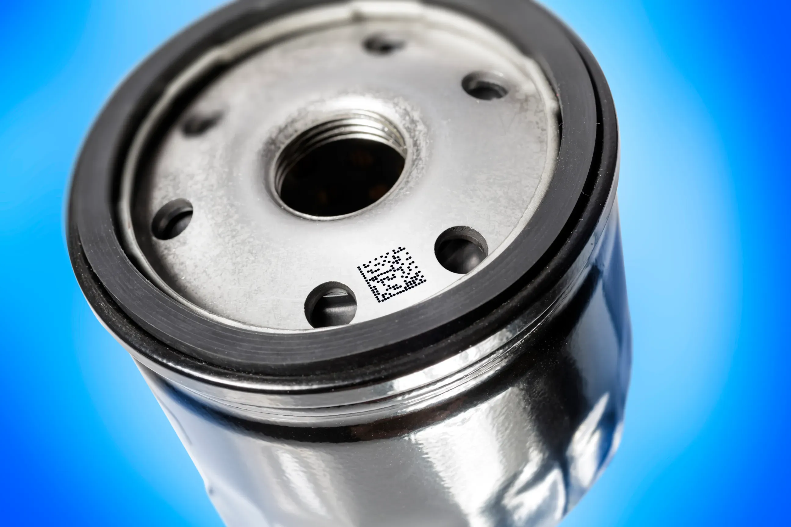 Laser Data Matrix on an oil filter